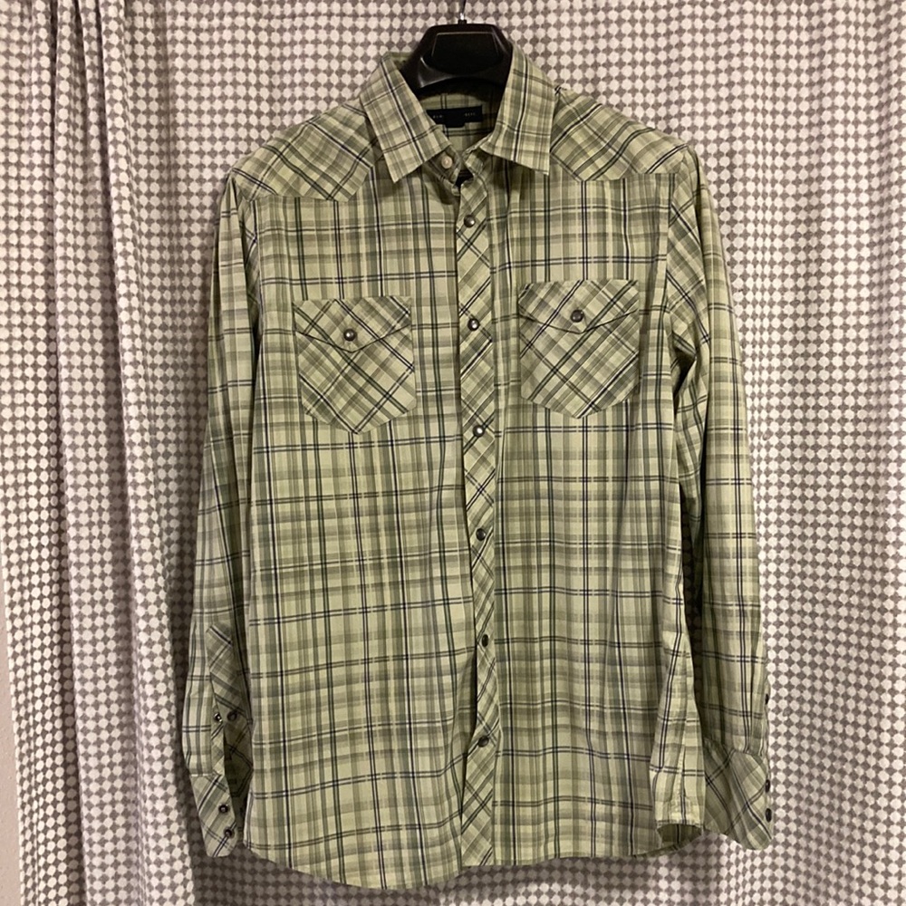 Banana Republic Double Pocket Green/Blue Plaid Shirt